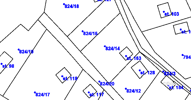 Parcela st. 824/24 v KÚ Počeplice, Katastrální mapa