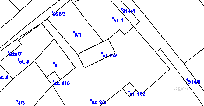 Parcela st. 2/2 v KÚ Počeplice, Katastrální mapa