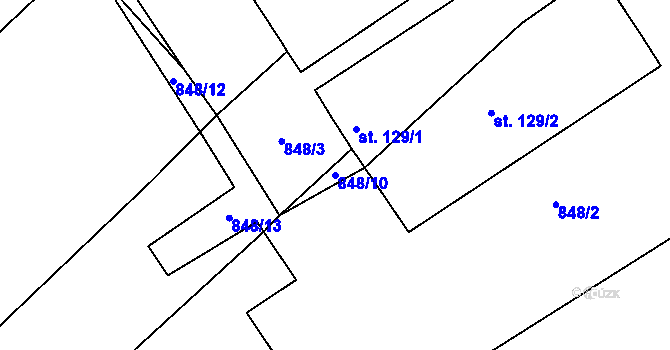 Parcela st. 848/10 v KÚ Počeplice, Katastrální mapa