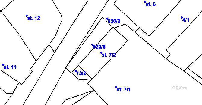 Parcela st. 7/2 v KÚ Počeplice, Katastrální mapa