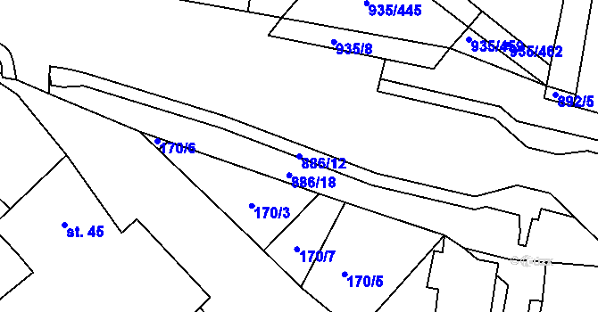 Parcela st. 886/12 v KÚ Počeplice, Katastrální mapa
