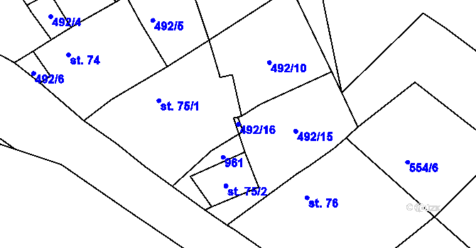 Parcela st. 492/16 v KÚ Počeplice, Katastrální mapa