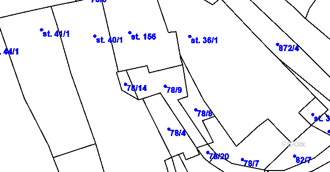 Parcela st. 78/9 v KÚ Stračí, Katastrální mapa