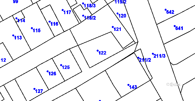 Parcela st. 122 v KÚ Štětí I, Katastrální mapa