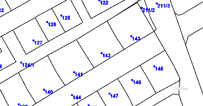 Parcela st. 142 v KÚ Štětí I, Katastrální mapa