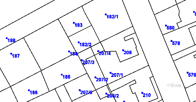Parcela st. 207/4 v KÚ Štětí I, Katastrální mapa