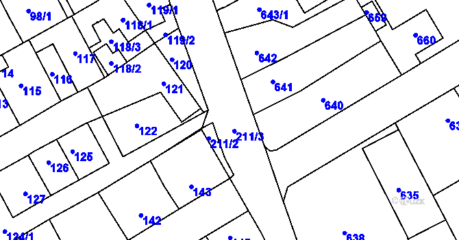 Parcela st. 211 v KÚ Štětí I, Katastrální mapa