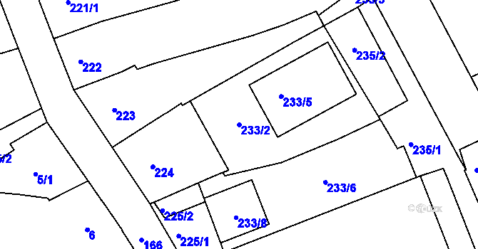 Parcela st. 233/2 v KÚ Štětí I, Katastrální mapa