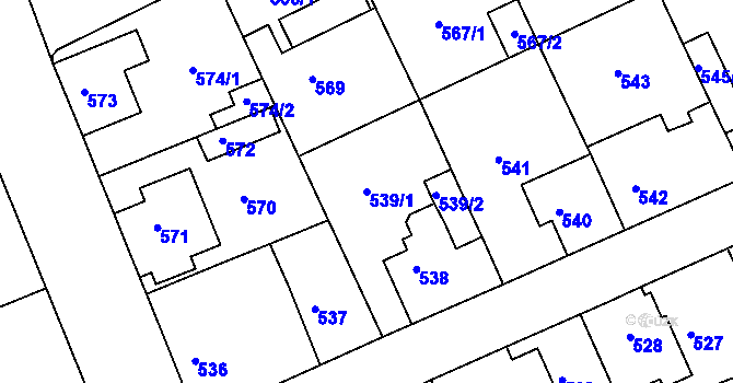 Parcela st. 539/1 v KÚ Štětí I, Katastrální mapa