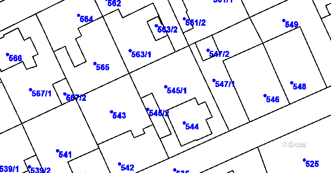 Parcela st. 545/1 v KÚ Štětí I, Katastrální mapa
