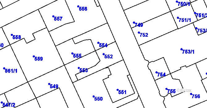 Parcela st. 552 v KÚ Štětí I, Katastrální mapa