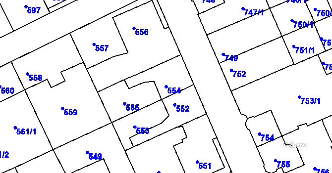 Parcela st. 554 v KÚ Štětí I, Katastrální mapa