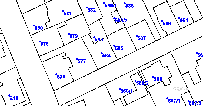 Parcela st. 584 v KÚ Štětí I, Katastrální mapa