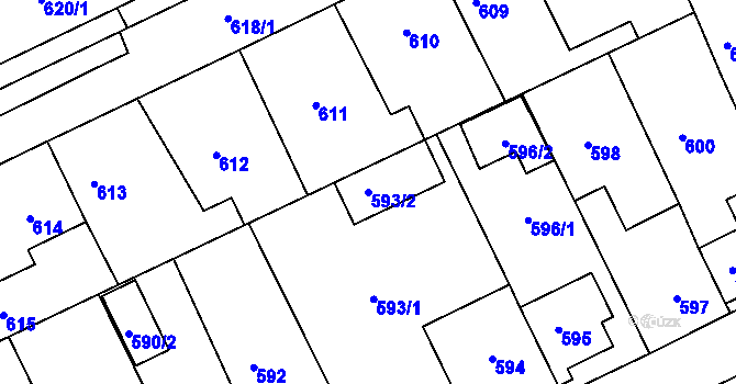Parcela st. 593/2 v KÚ Štětí I, Katastrální mapa