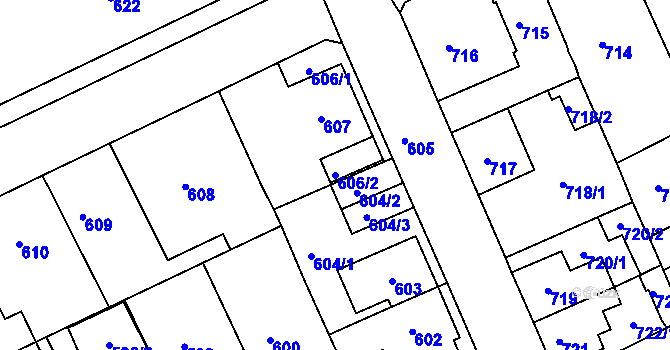 Parcela st. 606/2 v KÚ Štětí I, Katastrální mapa