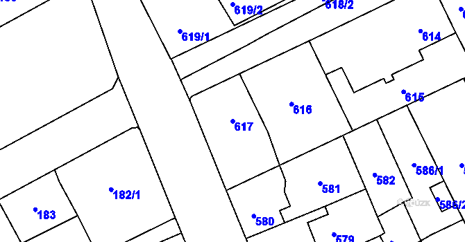 Parcela st. 617 v KÚ Štětí I, Katastrální mapa