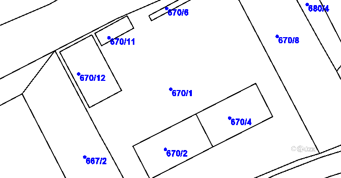 Parcela st. 670/1 v KÚ Štětí I, Katastrální mapa