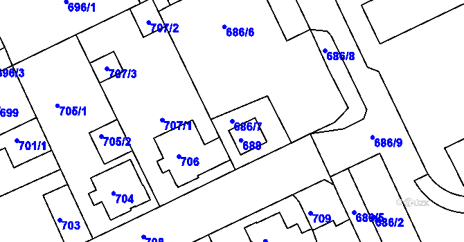 Parcela st. 686/7 v KÚ Štětí I, Katastrální mapa