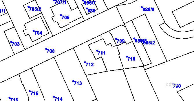 Parcela st. 711 v KÚ Štětí I, Katastrální mapa
