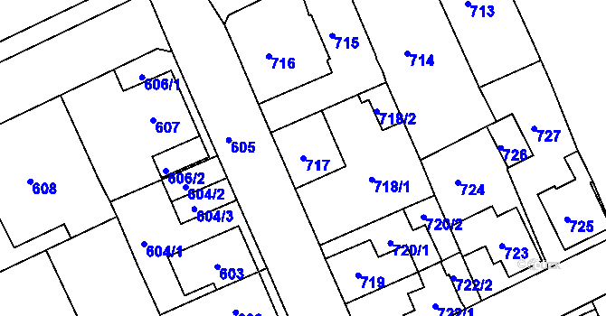 Parcela st. 717 v KÚ Štětí I, Katastrální mapa