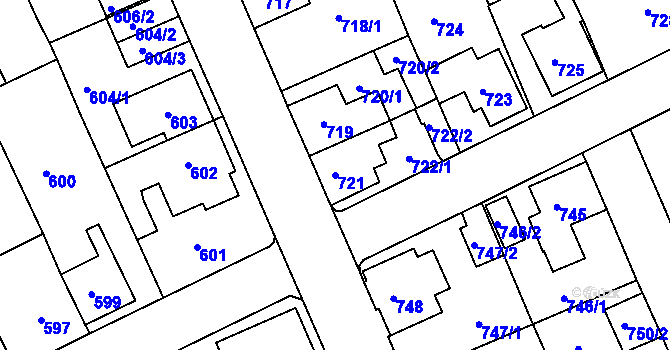 Parcela st. 721 v KÚ Štětí I, Katastrální mapa