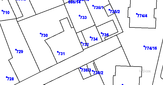 Parcela st. 732 v KÚ Štětí I, Katastrální mapa