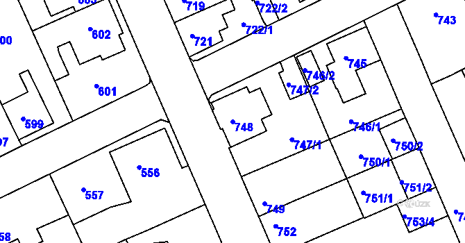 Parcela st. 748 v KÚ Štětí I, Katastrální mapa
