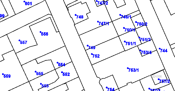 Parcela st. 749 v KÚ Štětí I, Katastrální mapa