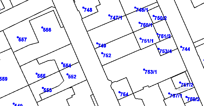 Parcela st. 752 v KÚ Štětí I, Katastrální mapa