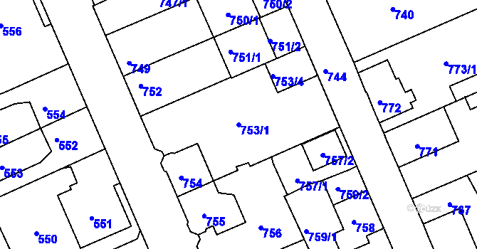 Parcela st. 753/1 v KÚ Štětí I, Katastrální mapa