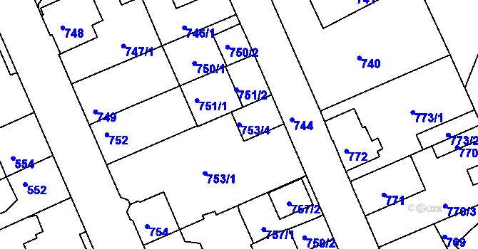 Parcela st. 753/4 v KÚ Štětí I, Katastrální mapa