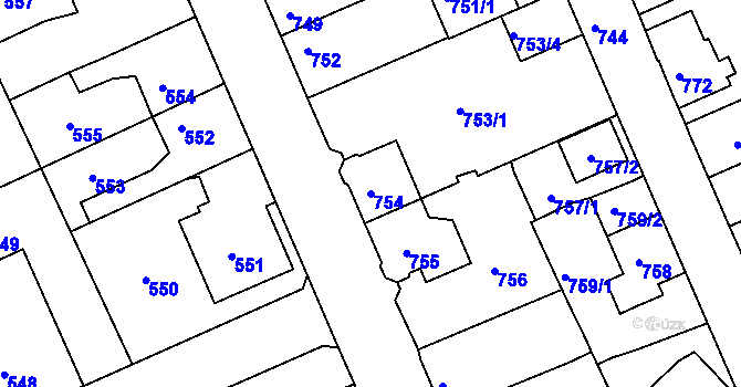 Parcela st. 754 v KÚ Štětí I, Katastrální mapa