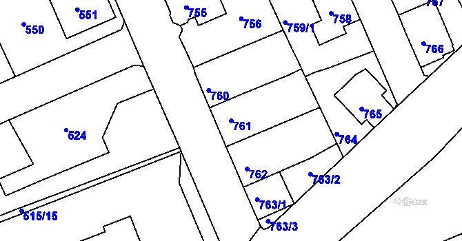 Parcela st. 761 v KÚ Štětí I, Katastrální mapa