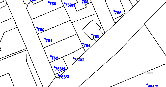 Parcela st. 764 v KÚ Štětí I, Katastrální mapa