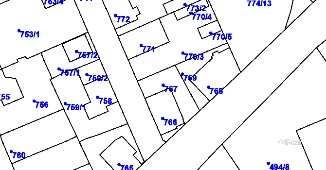 Parcela st. 767 v KÚ Štětí I, Katastrální mapa