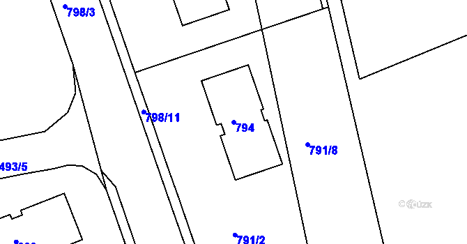 Parcela st. 794 v KÚ Štětí I, Katastrální mapa