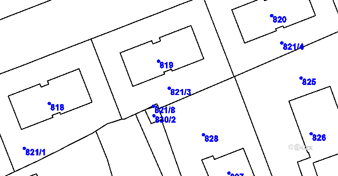 Parcela st. 821/3 v KÚ Štětí I, Katastrální mapa