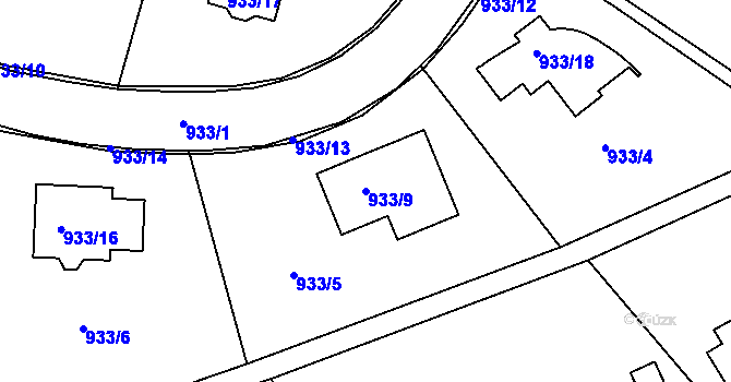Parcela st. 933/9 v KÚ Štětí I, Katastrální mapa