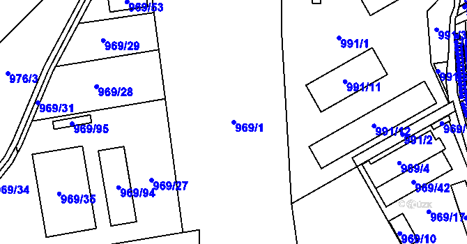 Parcela st. 969/1 v KÚ Štětí I, Katastrální mapa