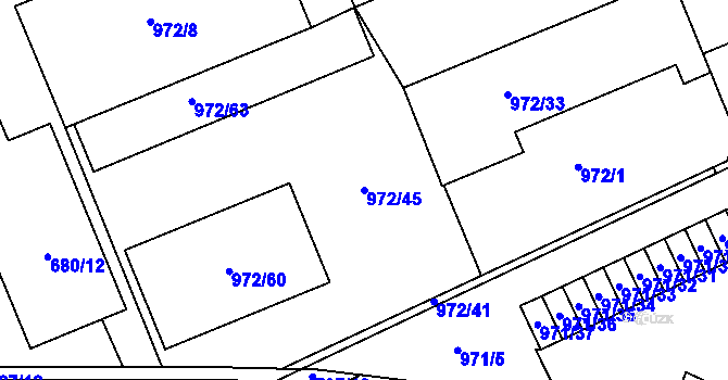 Parcela st. 972/45 v KÚ Štětí I, Katastrální mapa