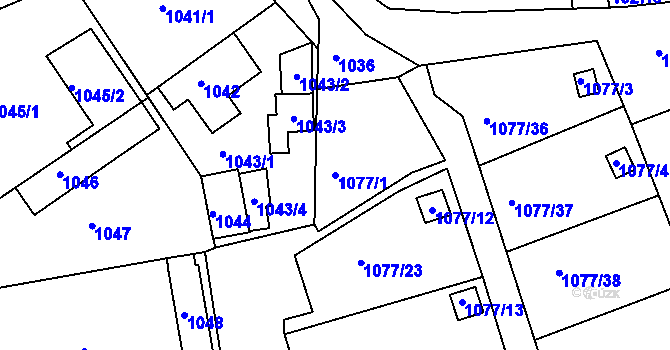 Parcela st. 1077/1 v KÚ Štětí I, Katastrální mapa