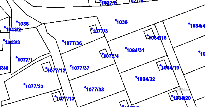 Parcela st. 1077/4 v KÚ Štětí I, Katastrální mapa