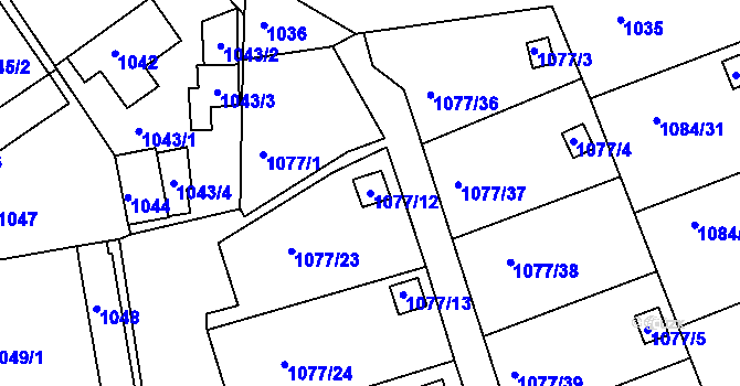 Parcela st. 1077/12 v KÚ Štětí I, Katastrální mapa