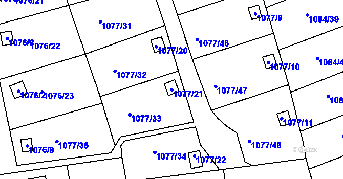 Parcela st. 1077/21 v KÚ Štětí I, Katastrální mapa