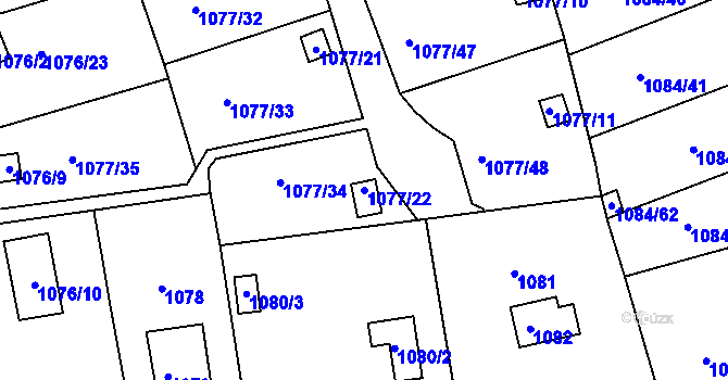 Parcela st. 1077/22 v KÚ Štětí I, Katastrální mapa