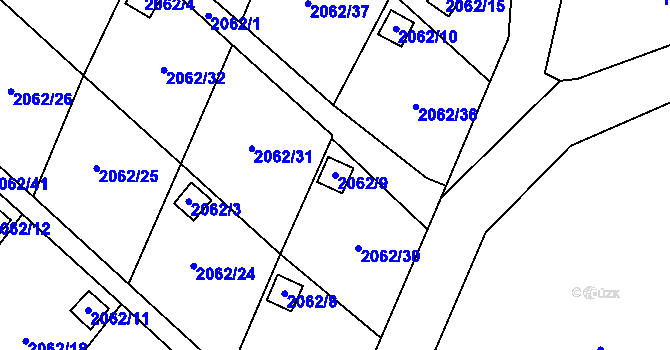 Parcela st. 2062/9 v KÚ Štětí I, Katastrální mapa