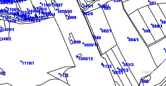 Parcela st. 1000/10 v KÚ Štětí I, Katastrální mapa