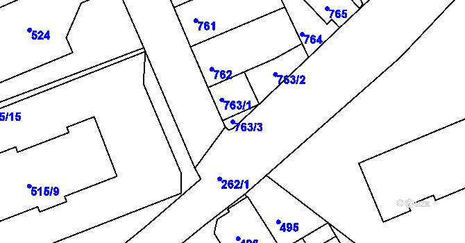 Parcela st. 763/3 v KÚ Štětí I, Katastrální mapa