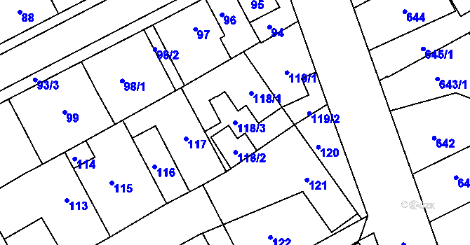 Parcela st. 118/3 v KÚ Štětí I, Katastrální mapa