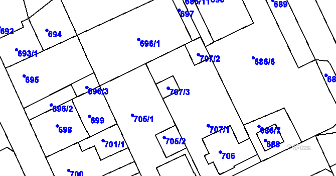 Parcela st. 707/3 v KÚ Štětí I, Katastrální mapa